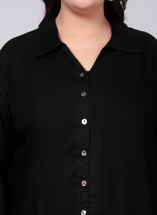Indietoga Plus Size Classic Spread Collar Longline Casual Shirt - Image 2